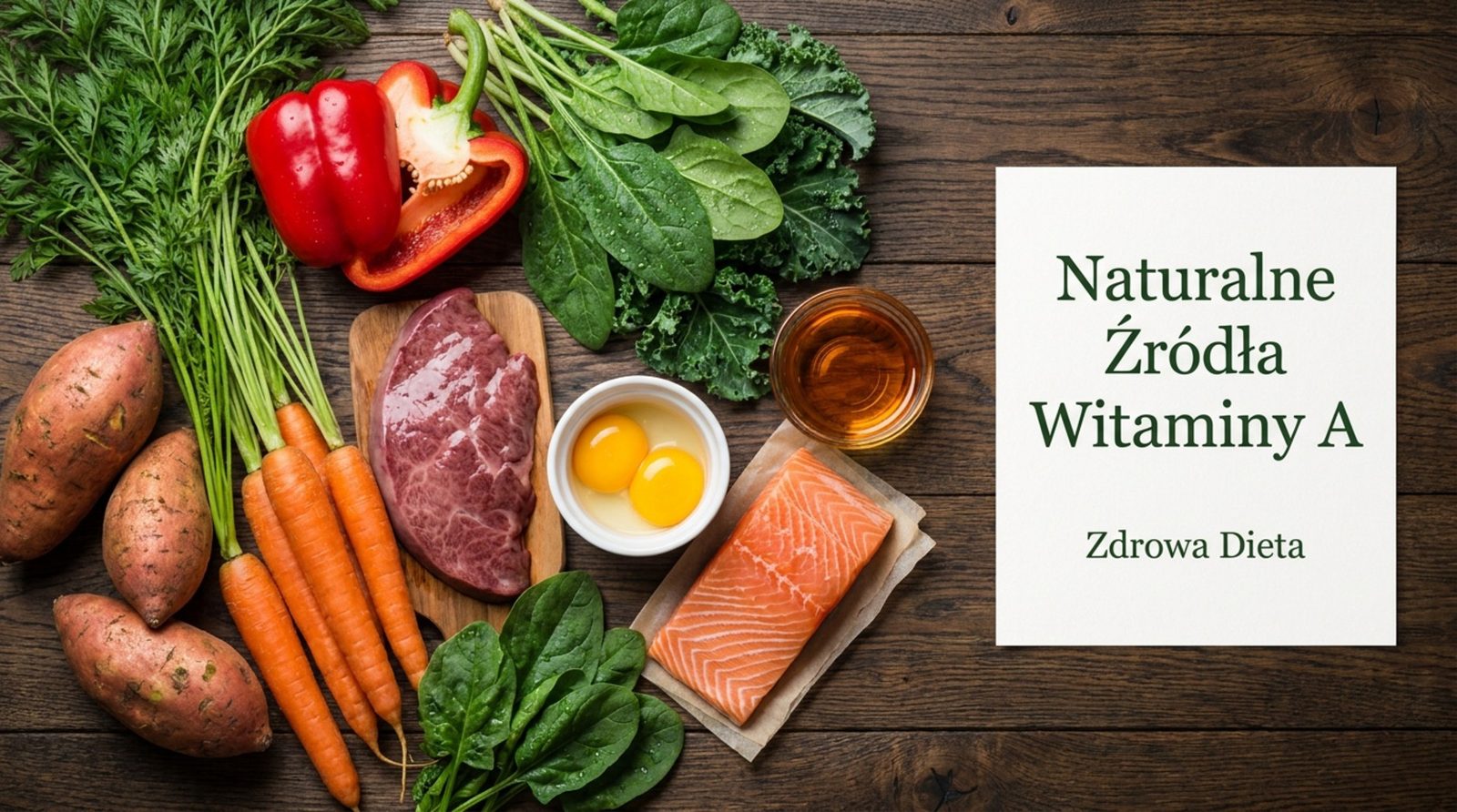 Naturalne źródła witaminy A w diecie – marchew, papryka, jarmuż, szpinak, wątróbka, jaja, łosoś i bataty