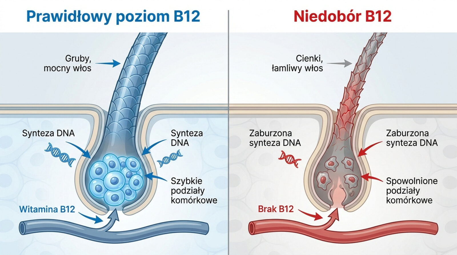 Witamina B12 na włosy: wpływ, suplementacja i źródła w diecie