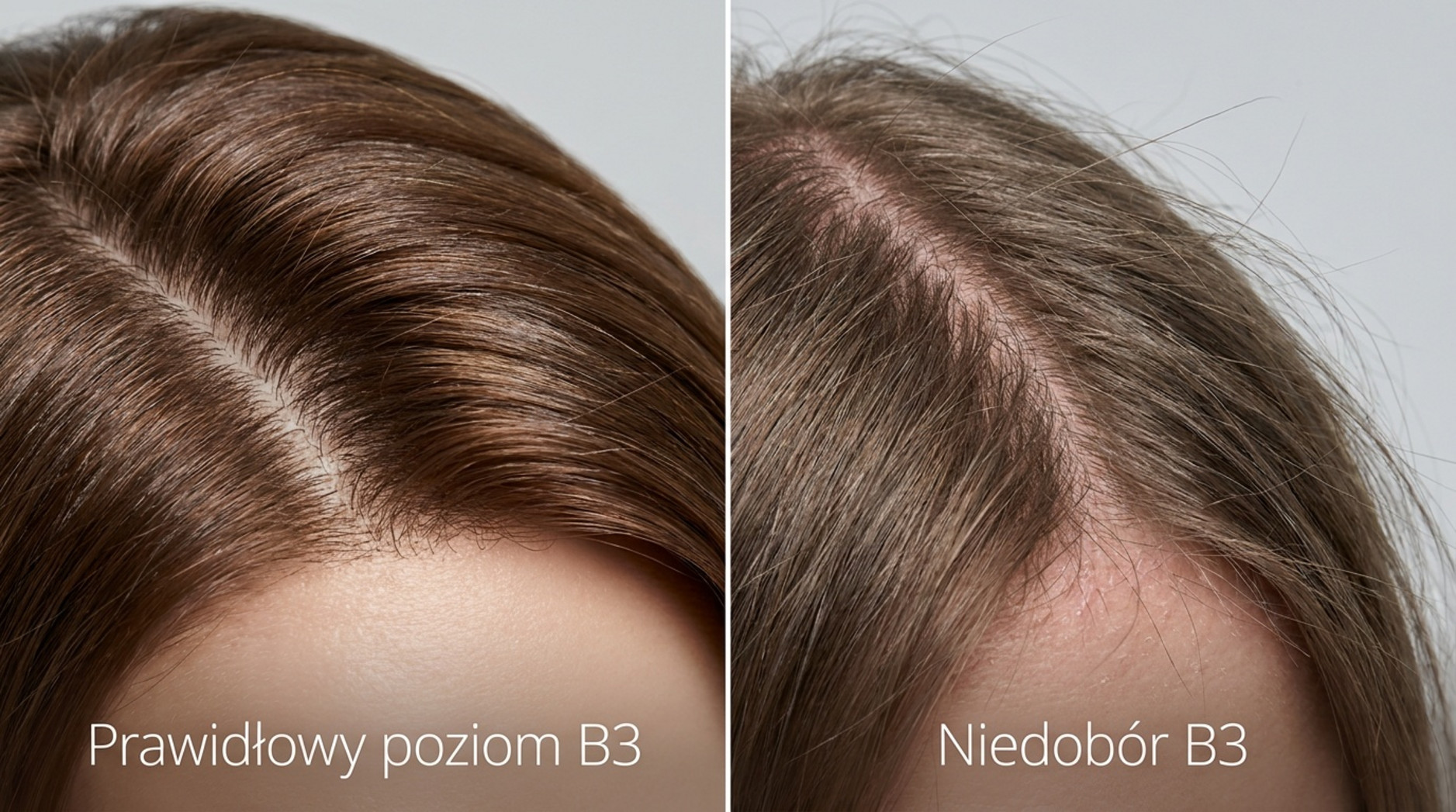Witamina B3 a wypadanie włosów – porównanie skóry głowy przy prawidłowym poziomie niacyny i przy jej niedoborze